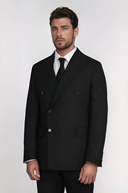 VELVARDE ÇİZGİLİ KRUVAZE TAKIM ELBİSE SİYAH